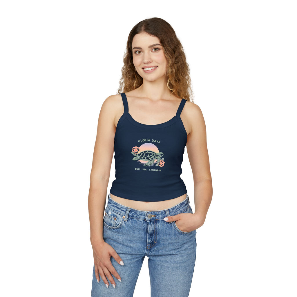 Aloha Days Turtle Crop Tank — Women's Spaghetti Strap Summer Top