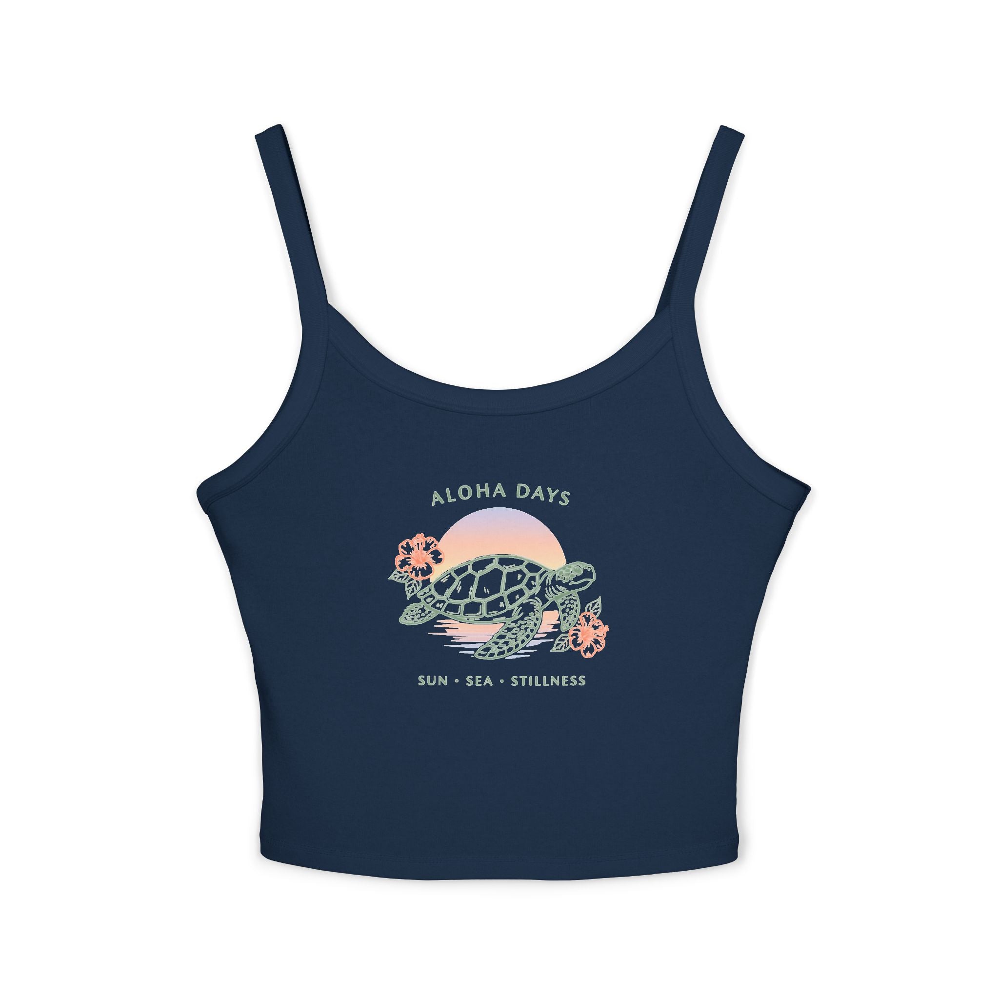 Aloha Days Turtle Crop Tank — Women's Spaghetti Strap Summer Top