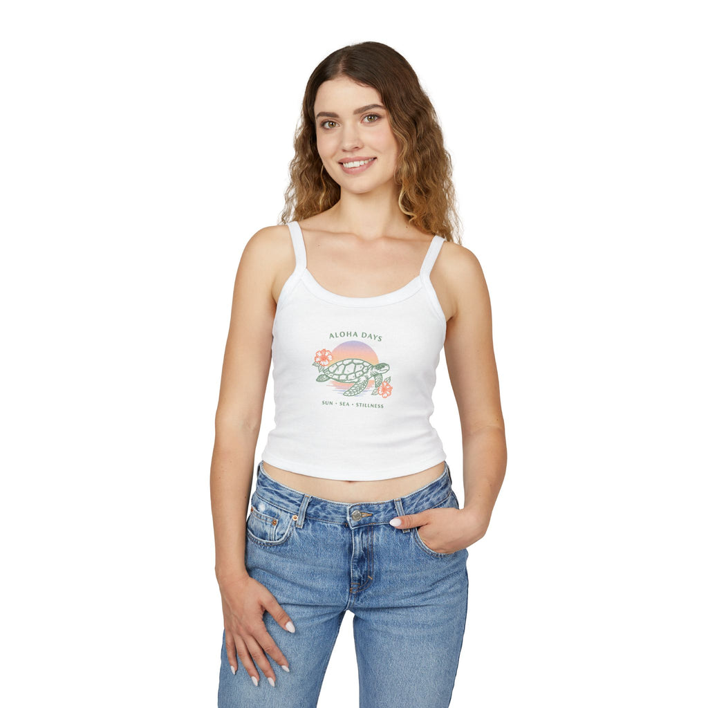 Aloha Days Turtle Crop Tank — Women's Spaghetti Strap Summer Top
