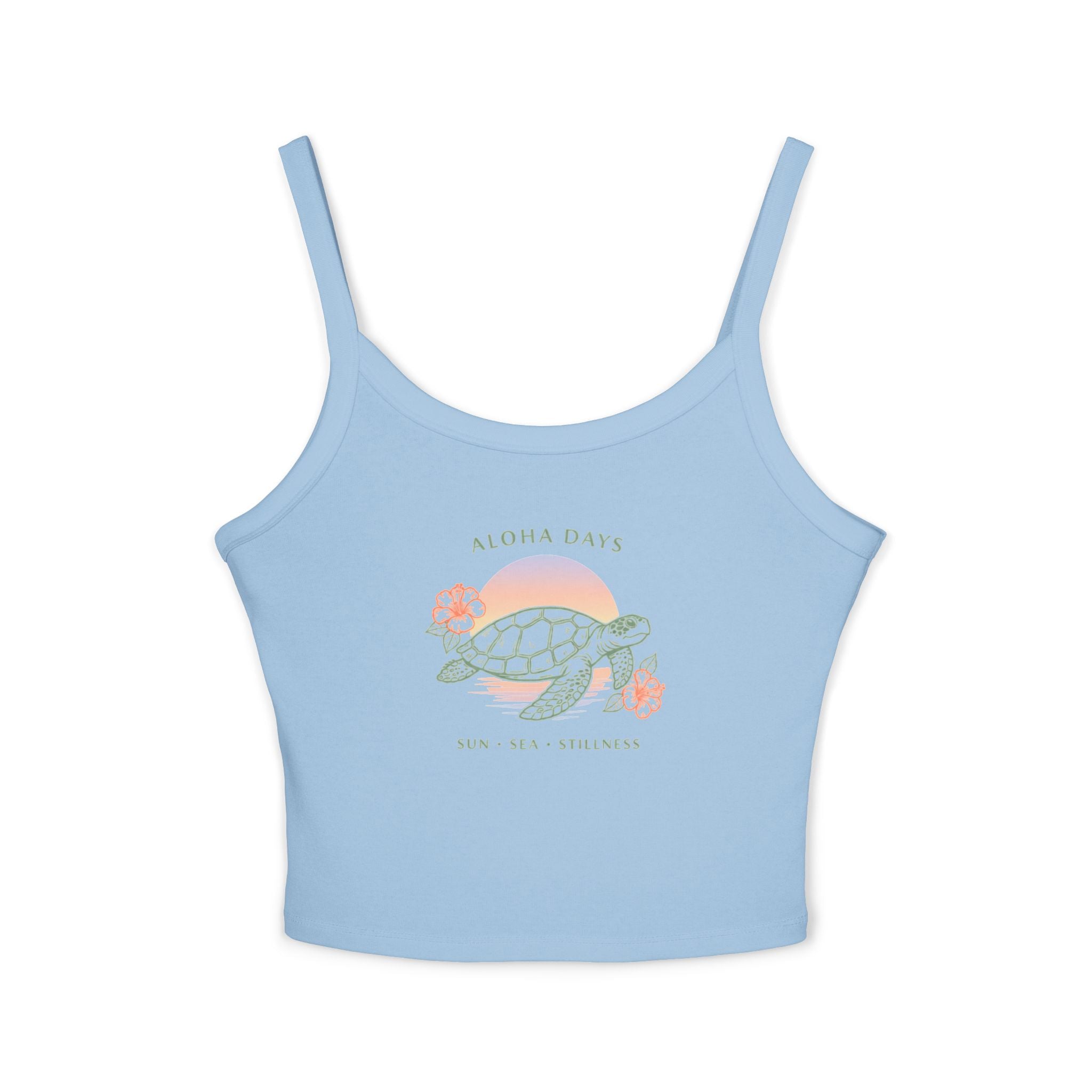 Aloha Days Turtle Crop Tank — Women's Spaghetti Strap Summer Top