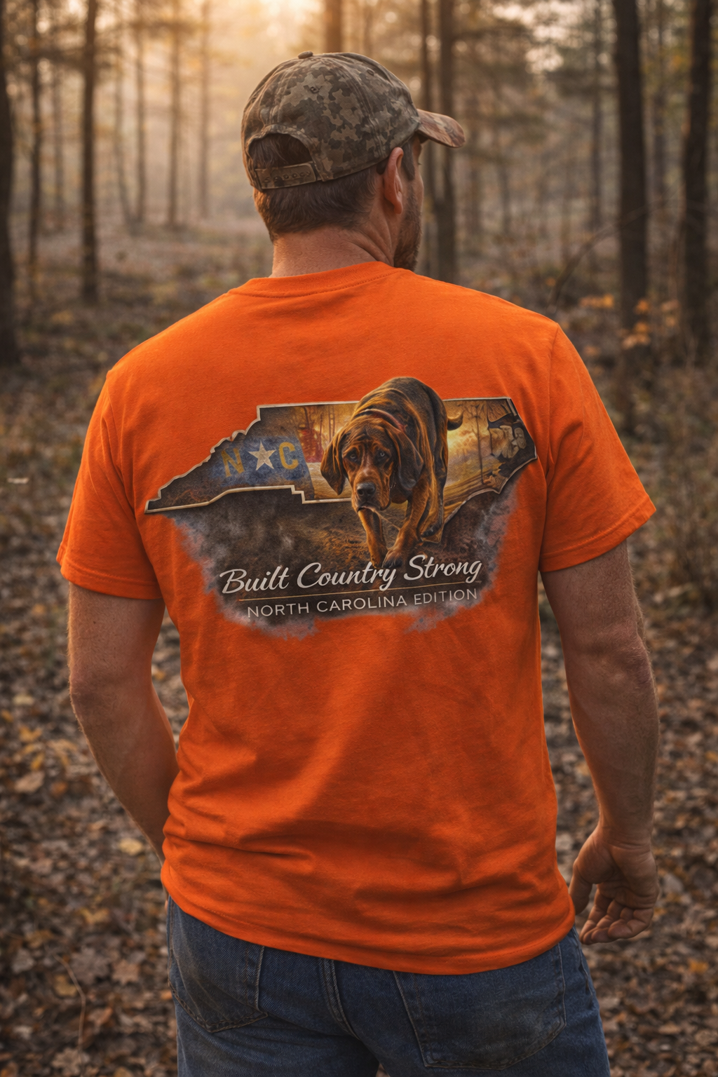 Built Country Strong – North Carolina Edition Bloodhound Shirt | BCS Supply Co Outdoor Hunting Tee