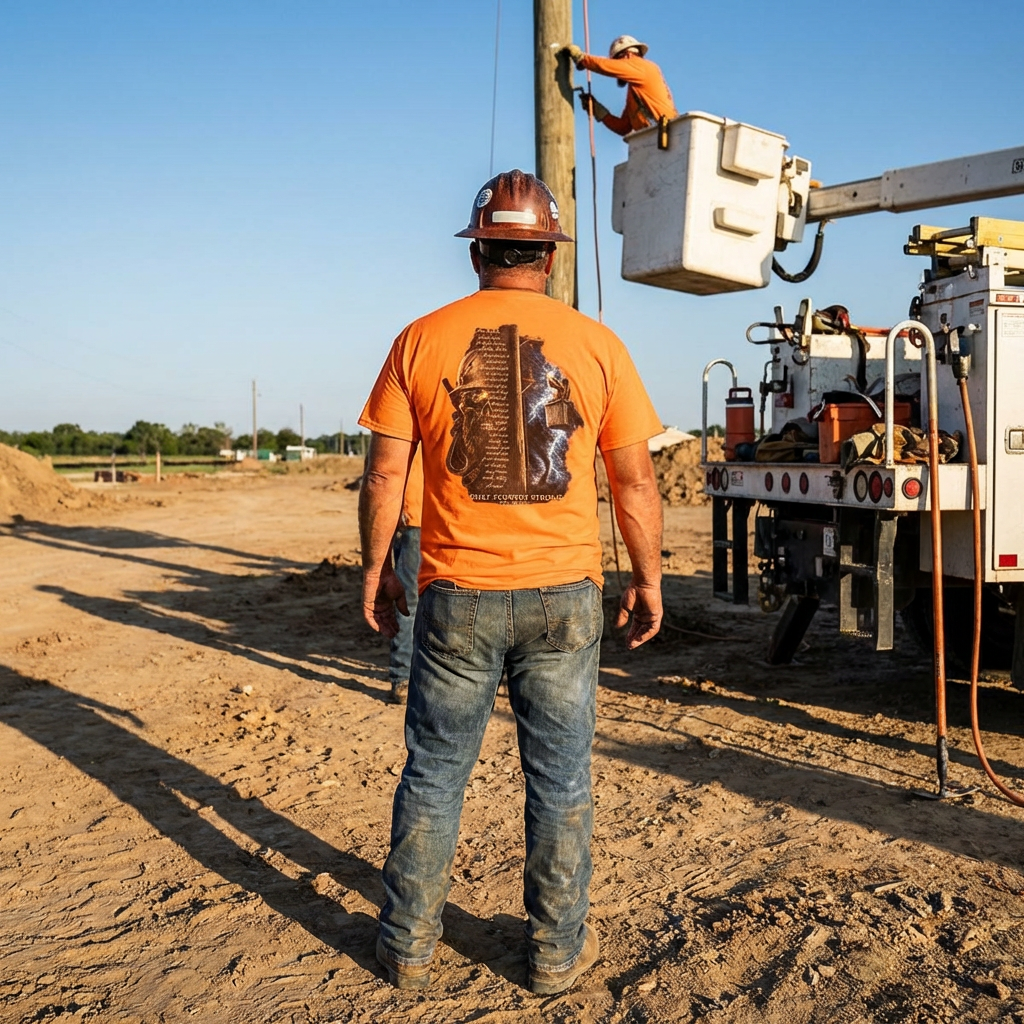 Lineman’s Prayer Storm Shirt – Built Country Strong Lineman Tee