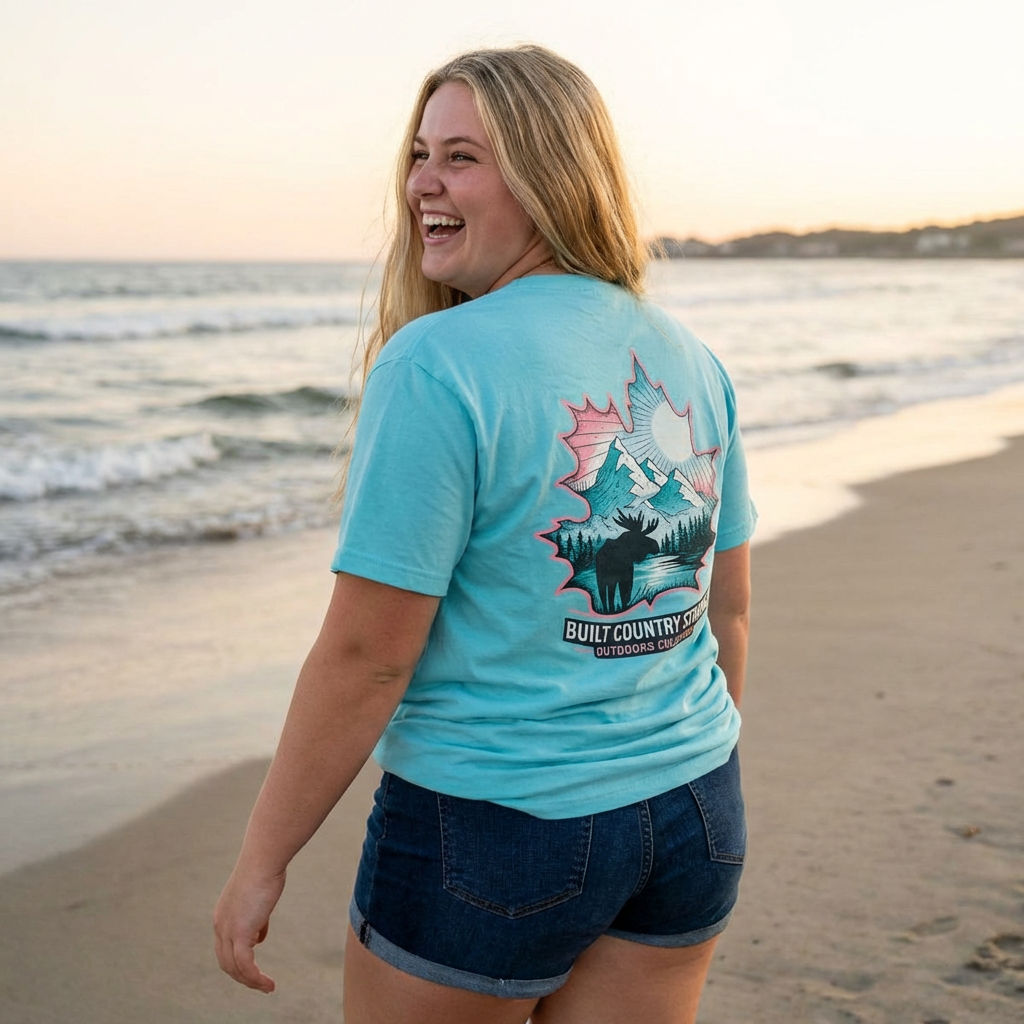 Built Country Strong Women’s Moose Mountain Shirt | BCS Outdoors Collection Tee | Nature & Hunting Inspired Graphic Shirt