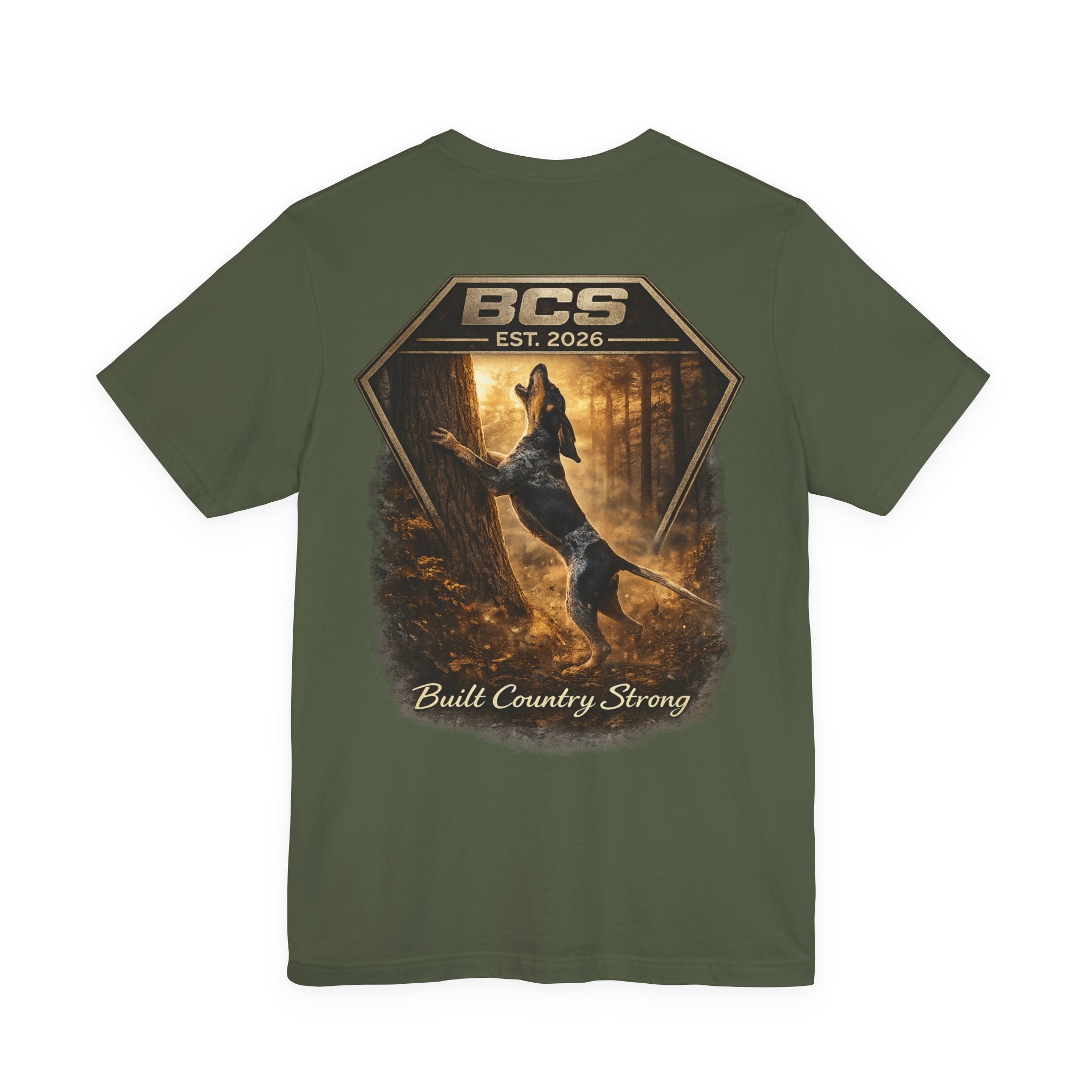 BCS Work Hound – Blue Tick “Treed” Edition | Built Country Strong Hunting Dog Shirt
