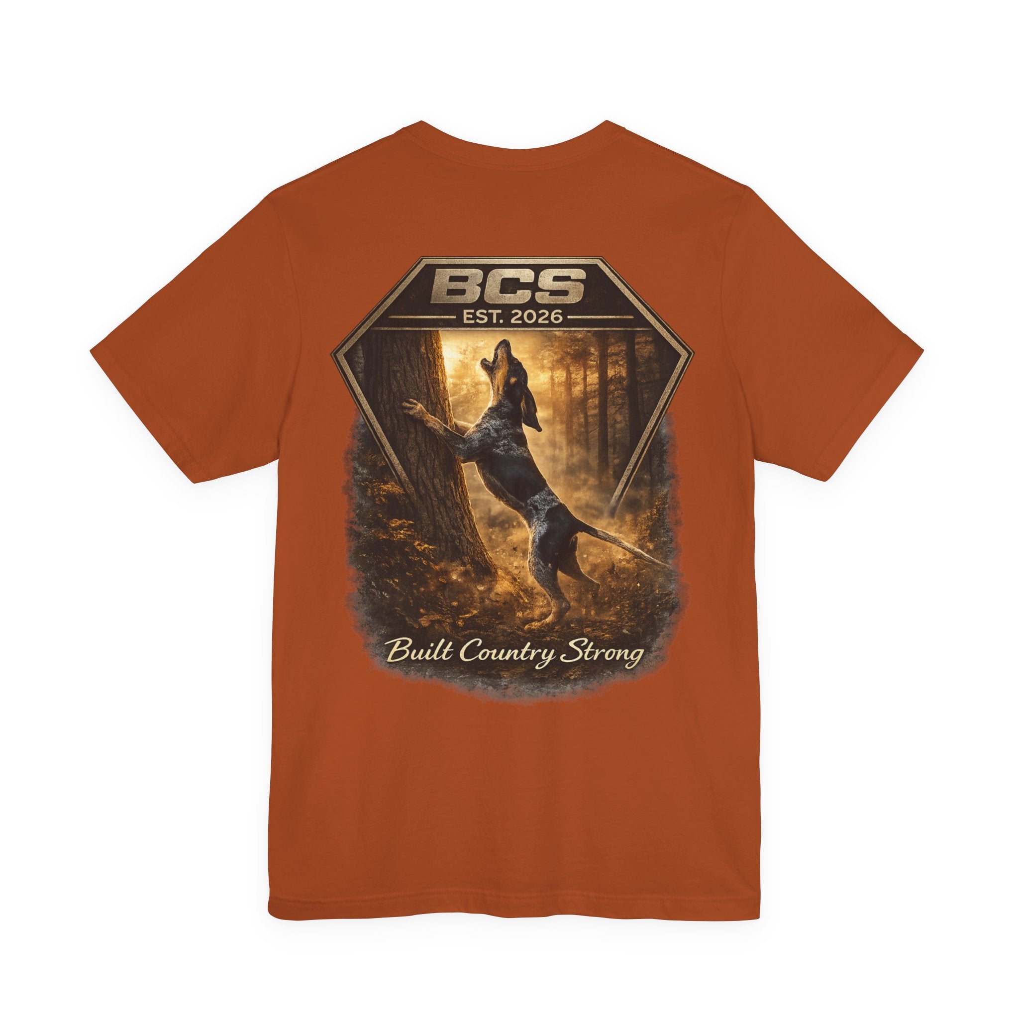 BCS Work Hound – Blue Tick “Treed” Edition | Built Country Strong Hunting Dog Shirt