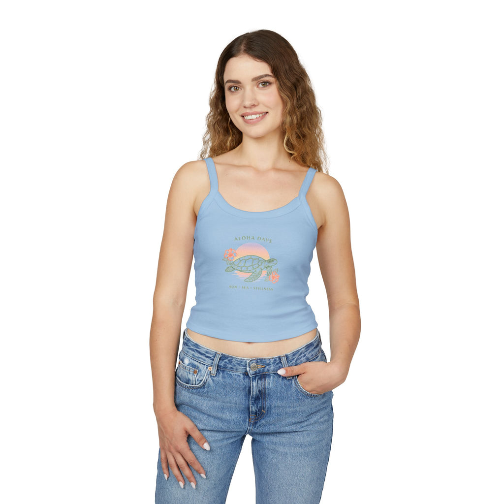 Aloha Days Turtle Crop Tank — Women's Spaghetti Strap Summer Top