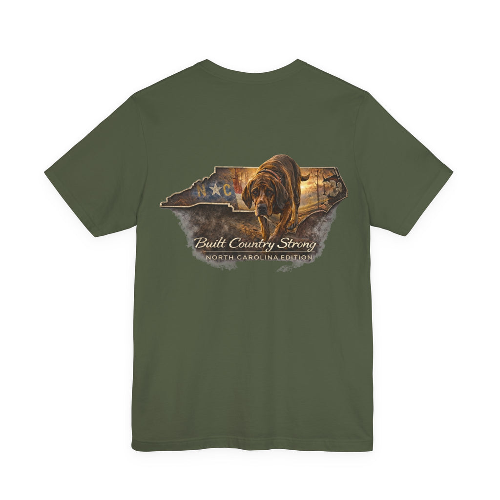 Built Country Strong – North Carolina Edition Bloodhound Shirt | BCS Supply Co Outdoor Hunting Tee