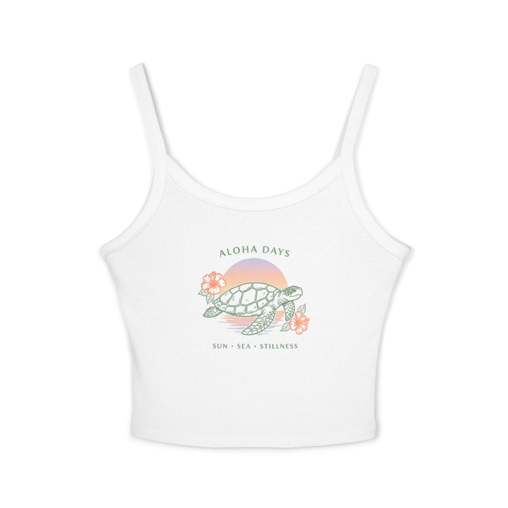 Aloha Days Turtle Crop Tank — Women's Spaghetti Strap Summer Top