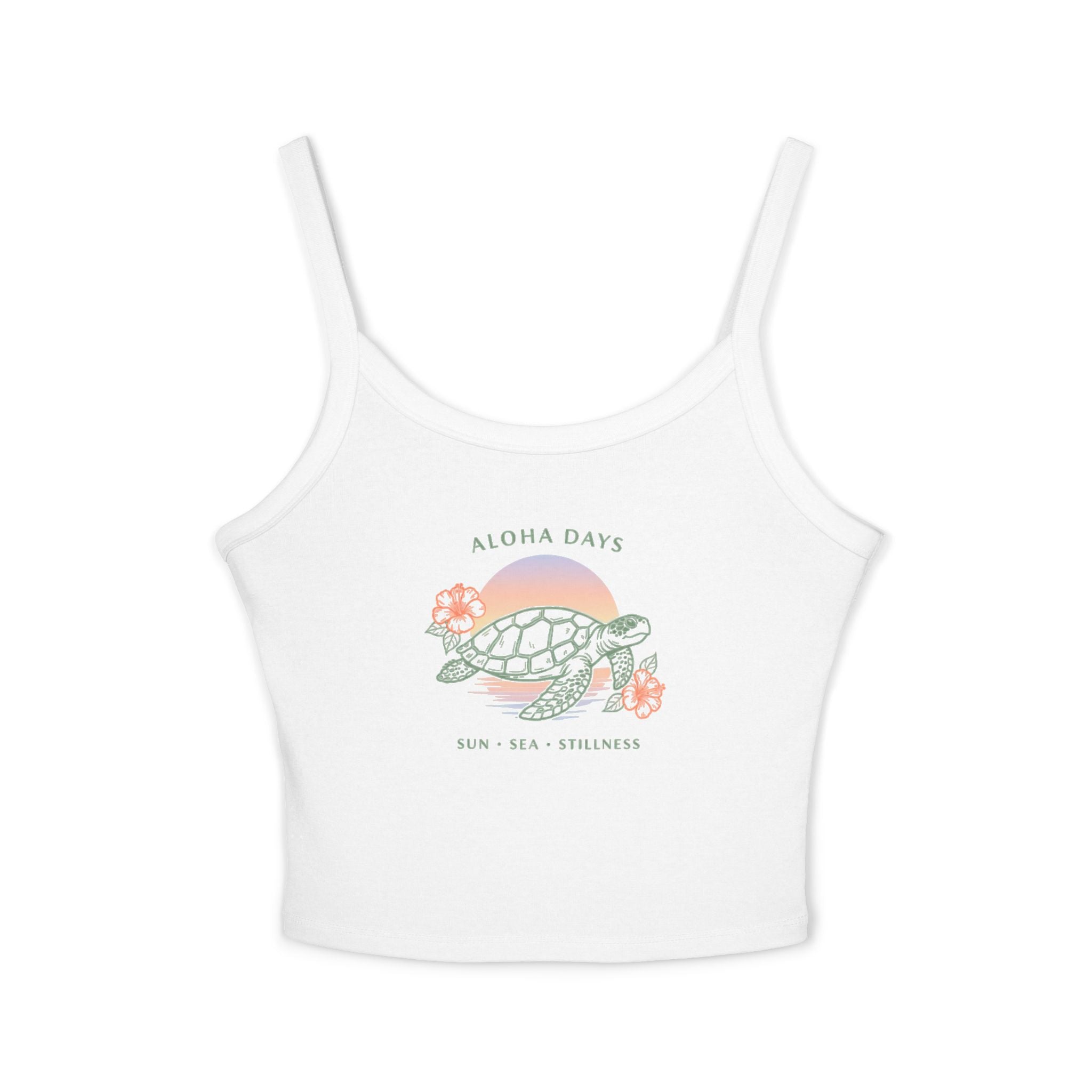 Aloha Days Turtle Crop Tank — Women's Spaghetti Strap Summer Top